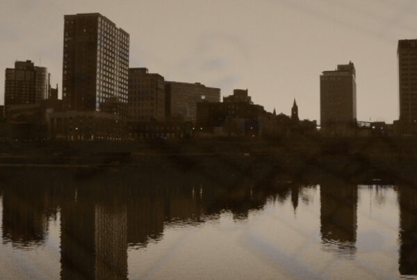 Newark's Skyline with sheet music overlaid