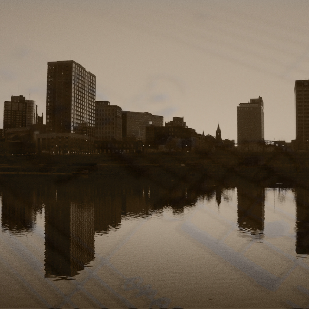 Newark's Skyline with sheet music overlaid