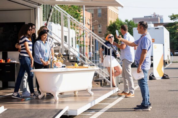 Audible summerfest group photo at mystery booth