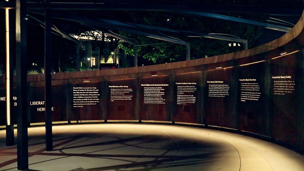 Night time Heritage wall at Harriet Tubman Monument